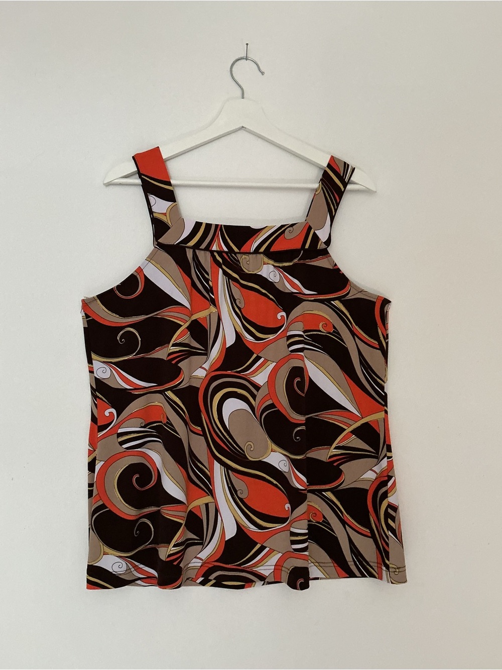 Pursuits Ltd Abstract Swirl Square-Neck Camisole in Brown and Orange